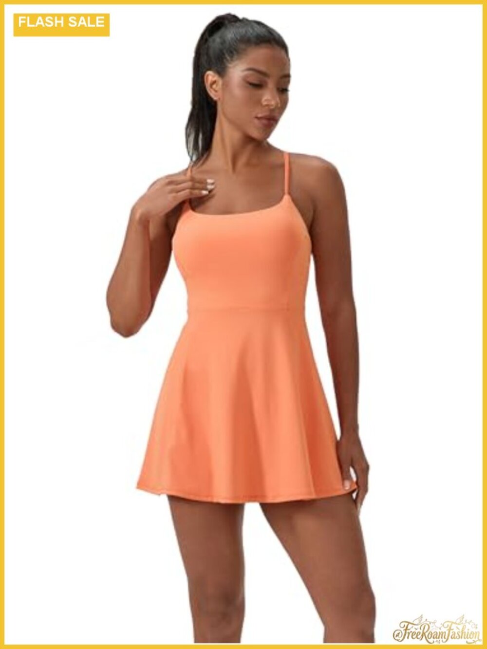 Women's Tennis Dress with Built-in Bra & Shorts Pockets, Athletic Golf Dress